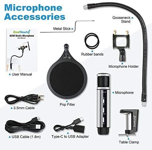 ZealSound Micrófono USB, micrófono condensador de computadora, micrófonos  para juegos Plug & Play para PS 4 y 5. Salida de auriculares y control de