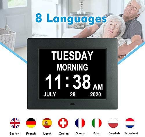 Reloj de día digital de 8 pulgadas para personas mayores, reloj grande con  fecha de día para ancianos con número grande, 12 opciones de alarma para