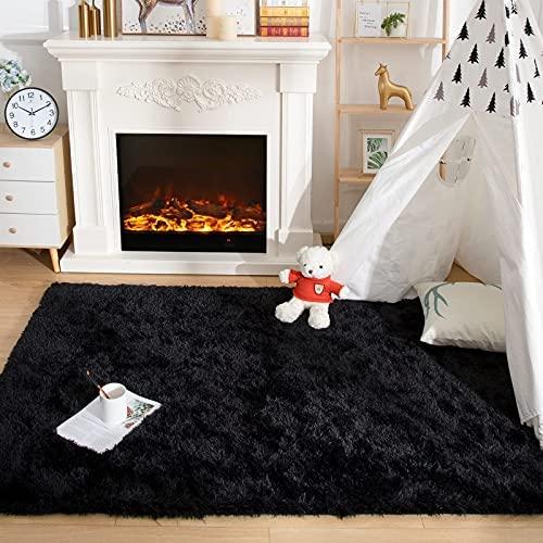 Foxmas - Alfombra negra para recámara, alfombra de área de 4 x 6
