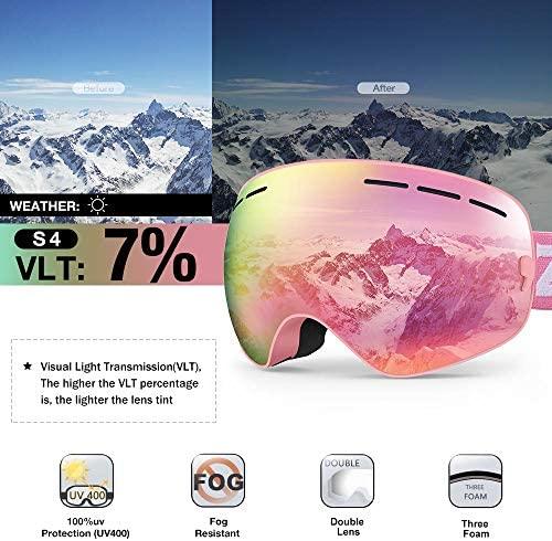 ZIONOR XMINI Gafas de esquí o snowboard para niños y niñas Gafas para la  nieve con protección de rayos ultravioleta no se empañan con lente esférica  – Yaxa Store
