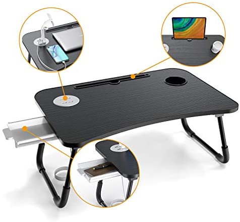 Elekin Escritorio plegable para laptop, escritorio portátil para laptop,  mesa de trabajo, mesa de trabajo, bandeja de cama con 4 puertos USB/soporte