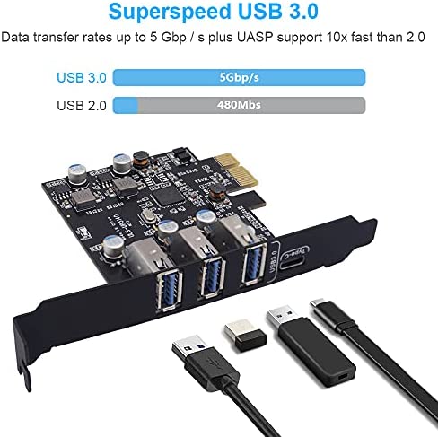 3 puertos USB 3.0 y 1 puerto USB 2.0 PCI Express (PCIe) tarjeta de  expansión (2 puertos USB tipo A y 2 puertos USB tipo C), tarjeta host de PC  de