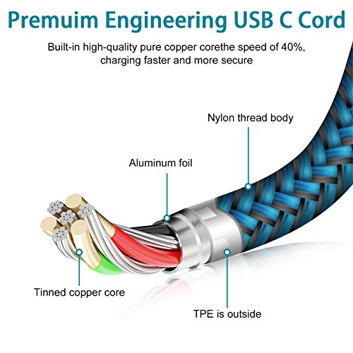  Cable USB tipo C de carga rápida de 10 pies, paquete de 2 cables  de alimentación trenzados, cargador de teléfono para Samsung Galaxy A11 A20  A21 A51 A41 A71 A80 A90