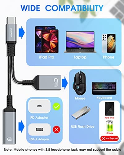 Adaptador ZOOAUX USB C a USB Hembra Con Puerto de carga 60 W