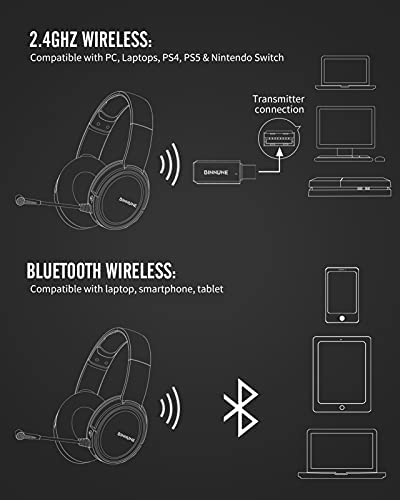BINNUNE Auriculares inalámbricos para juegos con micrófono para PC