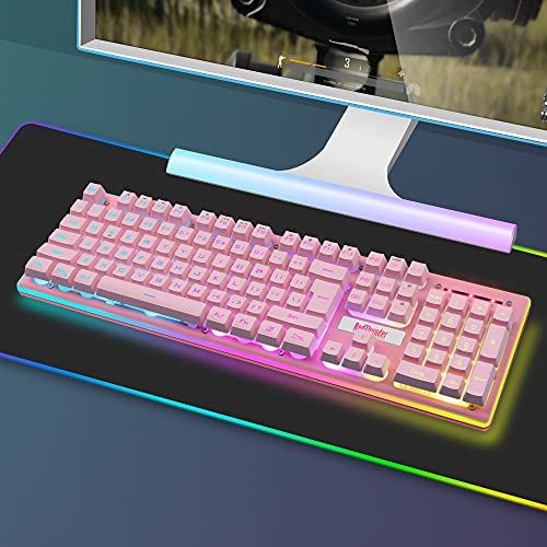 RedThunder K10 - Teclado inalámbrico para juegos, recargable de 3000 mAh,  2.4 G, retroiluminado, LED, teclado ergonómico con teclas de sensación