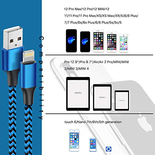  Cargador de iPhone, paquete de 4 cables de carga Lightning a  USB de 6 pies compatible con iPhone 13 12 11 Pro 11 XS MAX XR X 8 8Plus 7  7Plus