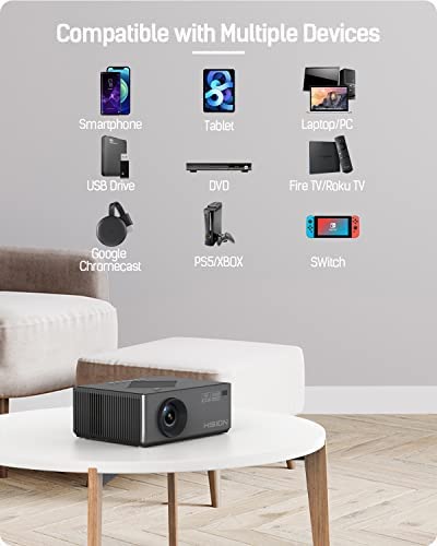 Mini proyector, proyector Bluetooth HISION 1080P, proyector de película 4K,  proyector de TV portátil para el hogar, proyector LED de video para