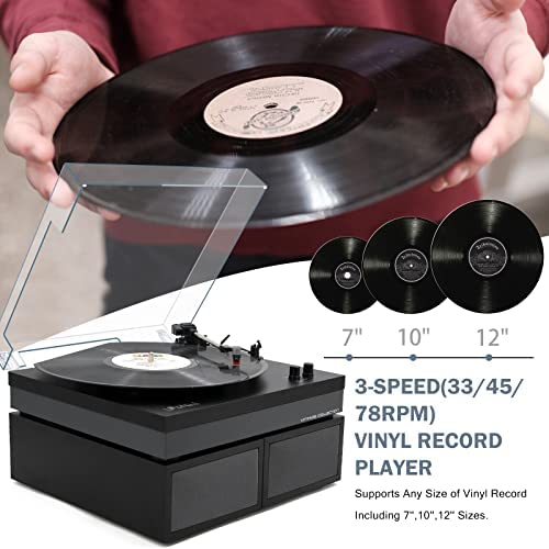 LP&No.1 Tocadiscos con altavoces estéreo, tocadiscos de 3 velocidades por  correa para discos de vinilo con reproducción inalámbrica y parada