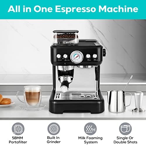 CASABREWS Máquina de café expreso de 20 bares, cafetera espresso con  espumador de leche, cafetera espresso de acero inoxidable con tanque de  agua