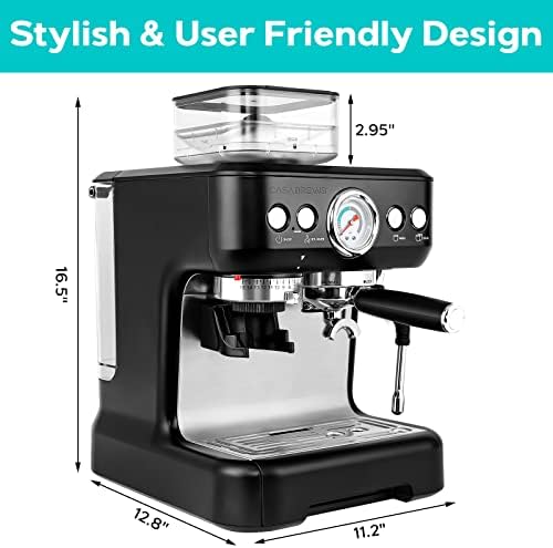 CASABREWS Máquina de café expreso con molinillo, cafetera de espresso  profesional con espumador de leche, máquina de café con leche barista con  tanque
