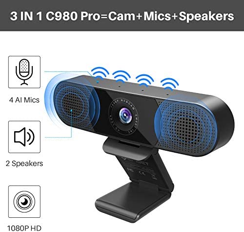 EMEET Cámara web 1080P con micrófono y trípode, cámara web C960, cubierta  de privacidad, cámara web de transmisión de 2 micrófonos, mini trípode de