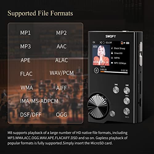 Reproductor MP3 HiFi sin pérdidas real, reproductor de música de audio  digital DSD de alta resolución con salida de línea, reproductor de audio