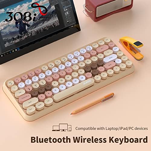 Retro Wireless Bluetooth Keyboard - Mini teclado estilo máquina de escribir  con lindas teclas redondas, 84 teclas, compatible con Android, Windows, iOS  para el hogar y la oficina